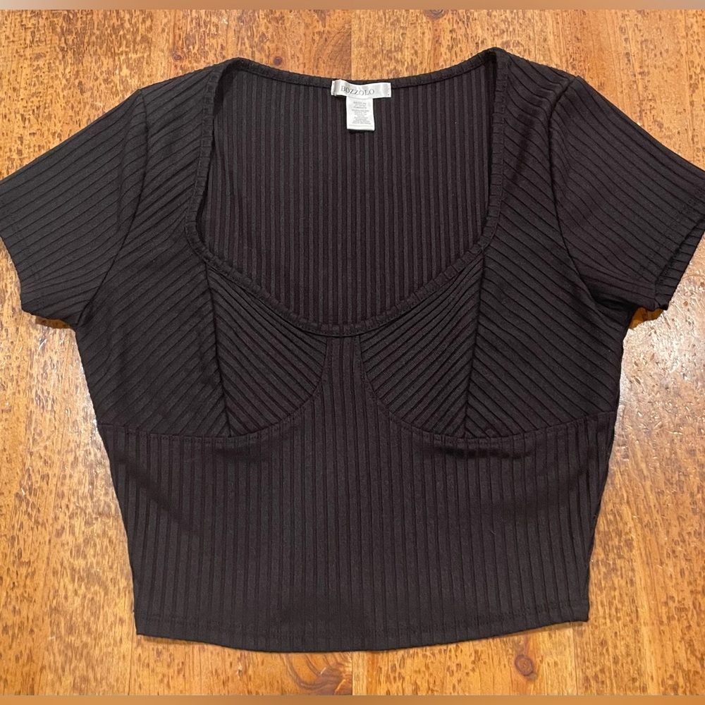 Bozzolo Black Ribbed Top Size Woman’s Med